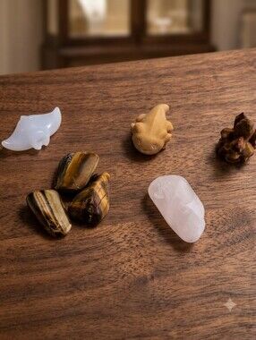 Mixed Tumbled Stones and Crystal Figurines Lot Of 7